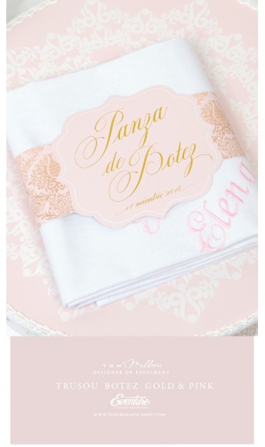 Trusou de botez clasic si elegant in nuante de alb, roz si auriu, Lacy 14